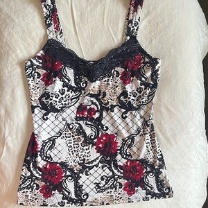 White House Black Market Red and Black Floral Camisole